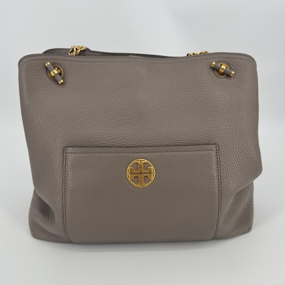 Tory Burch Chelsea Slouchy Tote in Grey Heron Pebbled Leather Shoulder Bag - Picture 5 of 15